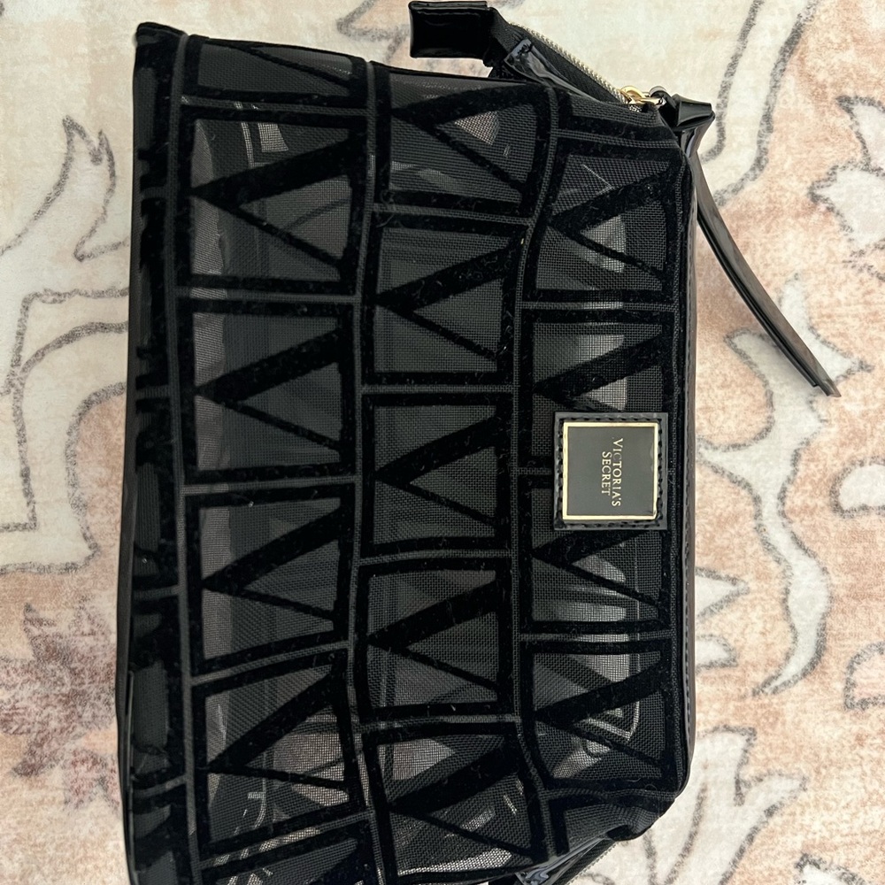 Victoria's Secret Black Geometric Mesh Cosmetic Bag